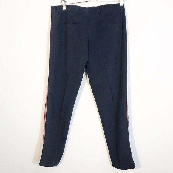 HAUTE MONDE Slim Cropped Navy Pants With Red Side Stripe - Picture 2 of 8